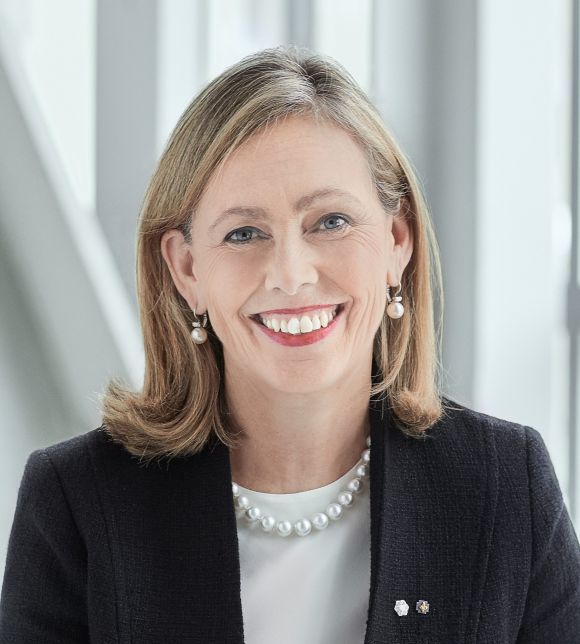 Photo of Monique Leroux; a person with pale skin and shoulder length blonde hair.